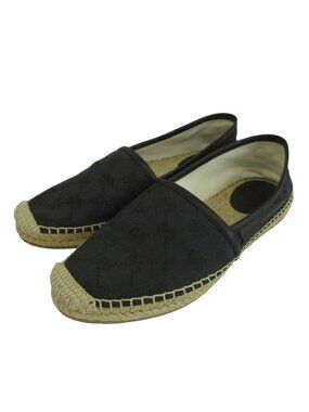 Gucci GG Canvas Espadrille Slip-on Flat Shoes All Over Print Navy Beige